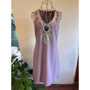 Lure Lavender 100% Wool Beaded Shell Embellished Sleeveless Shift Dress Womens